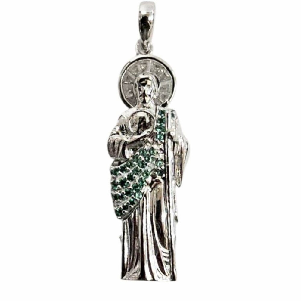 925 Silver Unisex Emerald ZC  Saint Jude Pendant